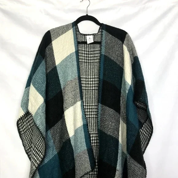 Woolrich plaid pattern knitted open blanket shrug poncho - ONE SIZE - Picture 2 of 6